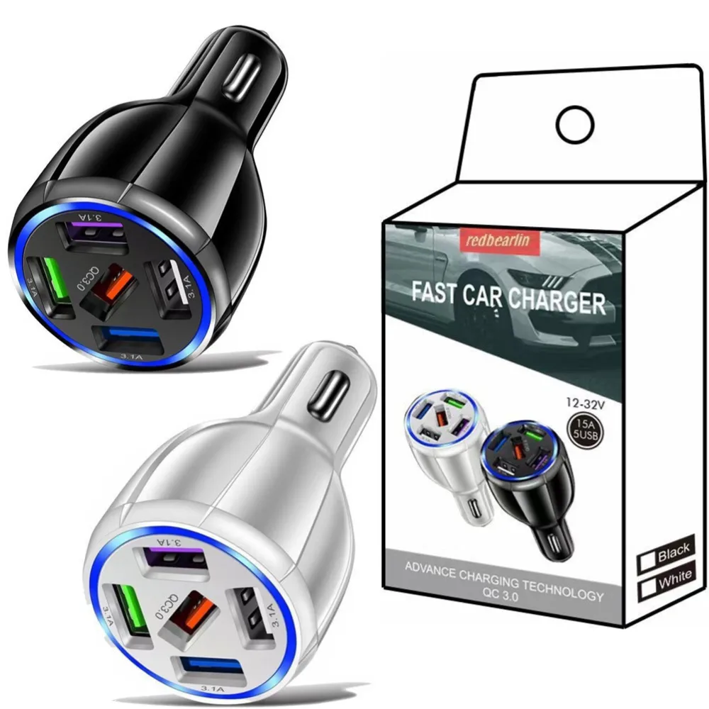 5 Usb Ports Quick Fast Qc3.0 Car Charger Auto Power Adapters For Iphone