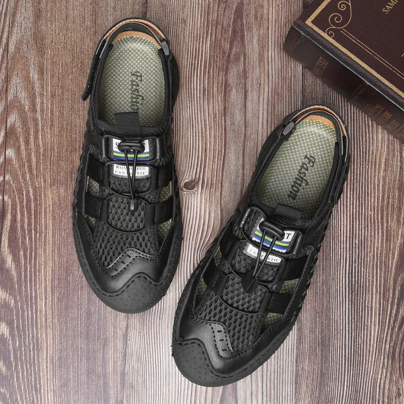 Breathable mesh men summer shoes genuine leather men sandals shoe for men