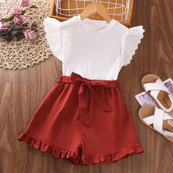 Wholesale baby girls summer clothing sets fly sleeve shirts+shorts fashion kids clothes little girls outfits