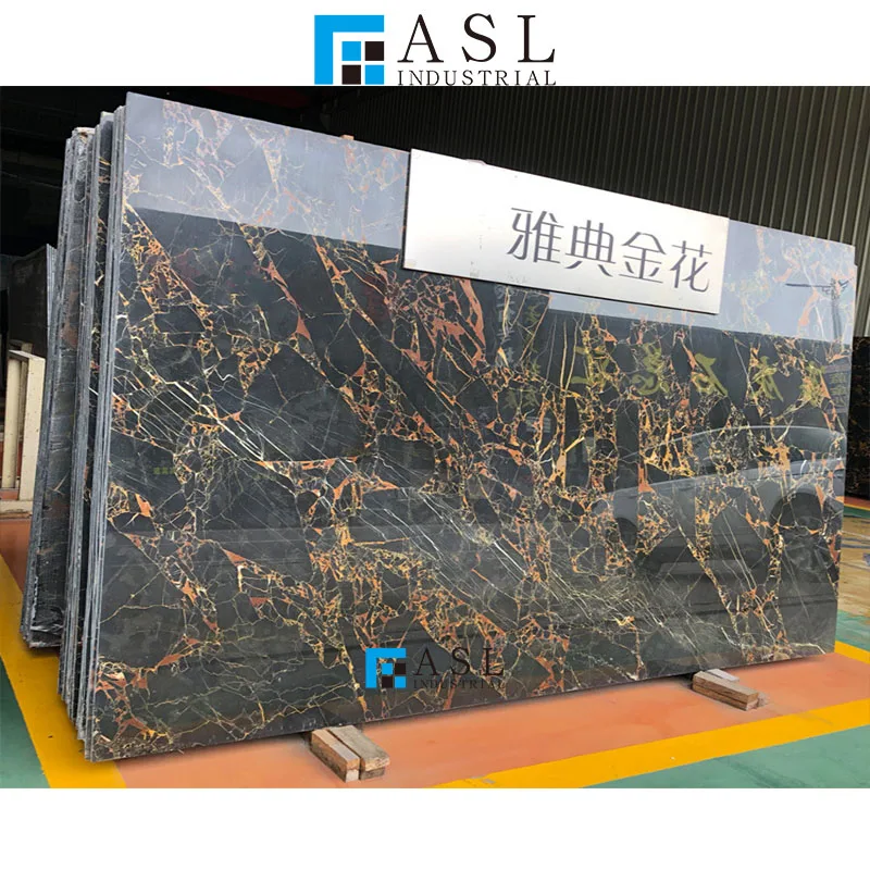 Athens portoro/porto black marble with gold/golden vein marble flooring tile wall cladding glossy black gold marble tiles
