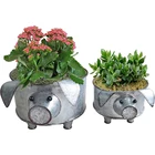 Pot Decorating Pot Home Decorative Custom Animal Pig Shape Galvanized Metal Flower Pot Set Of 2