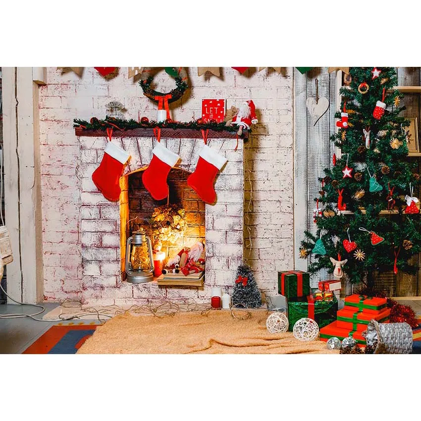 CHAIYA 7x5ft Christmas Fireplace Theme Photography Backdrops Christmas Photography Backdrop Xmas Party Background Family Kids Party Banner Decorations Backdrops D184 