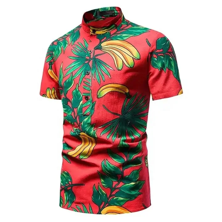 SheLucki Hawaiian Shirt for Men, Unisex Summer Beach Casual Short Sleeve Button Down Shirts, Printed Palmshadow Clothing
