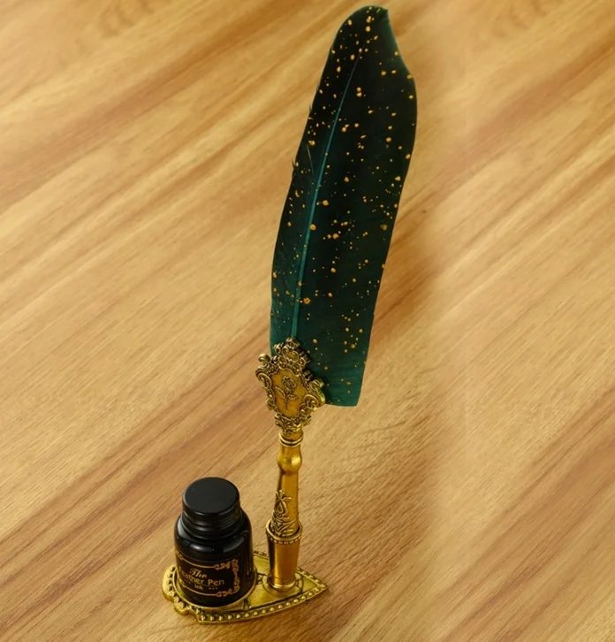 Handmade Vintage European feather dip pen set
