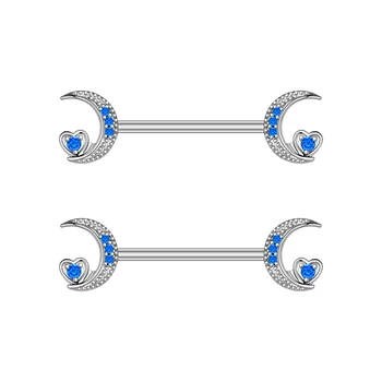 5Pair/Set Creative And Fun Piercing Jewelry Nipple Ring Blue Zircon Moon Peach Heart Industrial Nipple Body Piercing Rings