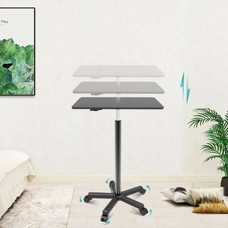 Movable Office Desk Workbench with Pulley Lifting Platform Small Bedside Table for Standing Workstation or Computer Workspace