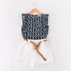 Summer Girl Child Summer New Refreshing Suit Floral Sleeveless T-shirt Shorts With Belt Suit For Baby Girl Clothing Sets