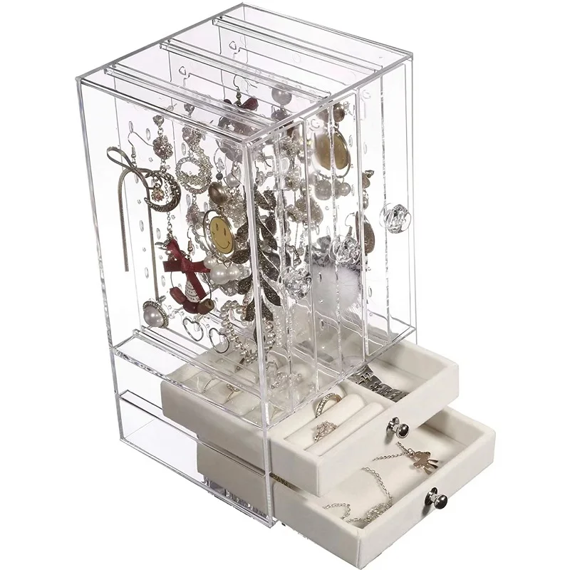 Wholesale Transparent Fashion Display Rack Box  Drawer Acrylic Jewelry Storage Box Earring Holder