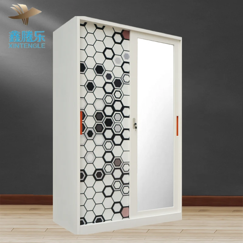 Tengle 2024 New Promotion Girl Bedroom Storage Painted Armoire Mirror Sliding Door Wardrobe Closet Bedroom Furniture