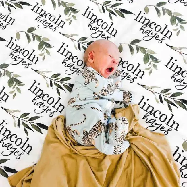 Baby bedding Olive Leaf Personalized Baby Name Swaddle Blanket