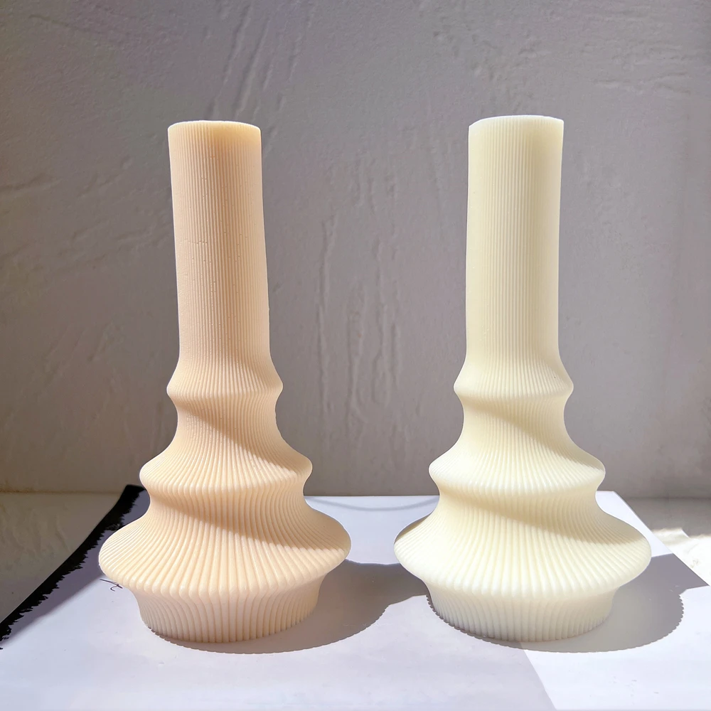 Cylindrical Tall Pillar Candle Molds Ribbed Aesthetic Taper Silicone