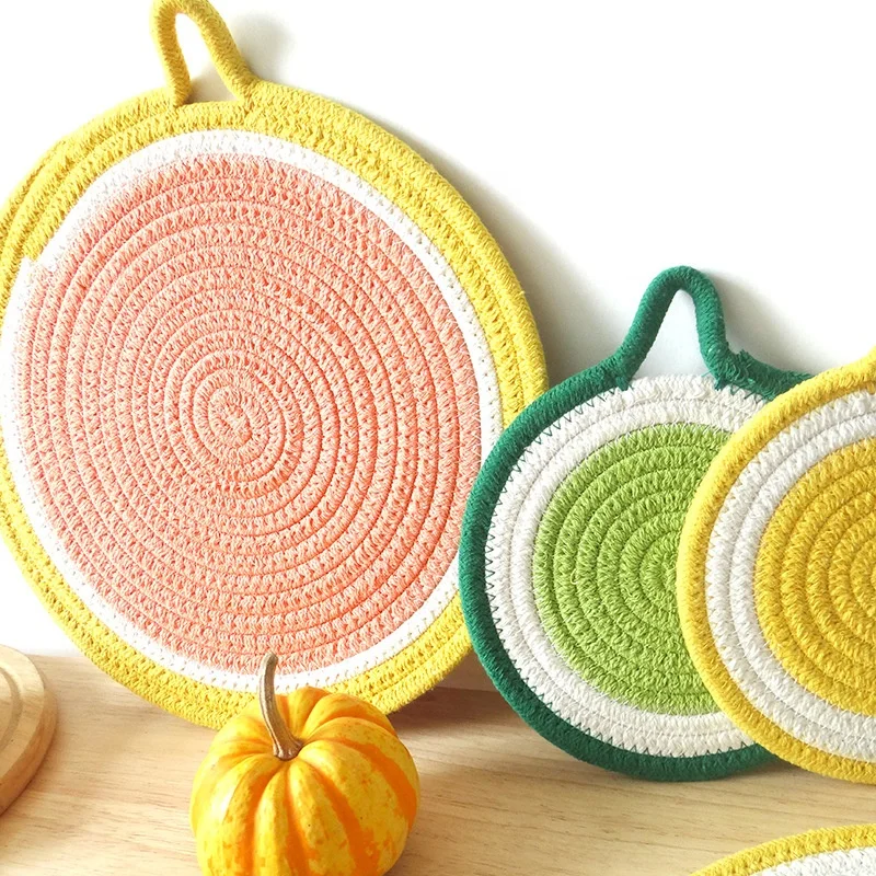 New product Home kitchen table fruit round cotton rope woven placemat Plate Pad Heat Insulation placemats