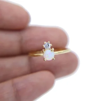 HIGH QUALITY 18k gold plated princess crown design two stone prong setting opal stone gold ring for women