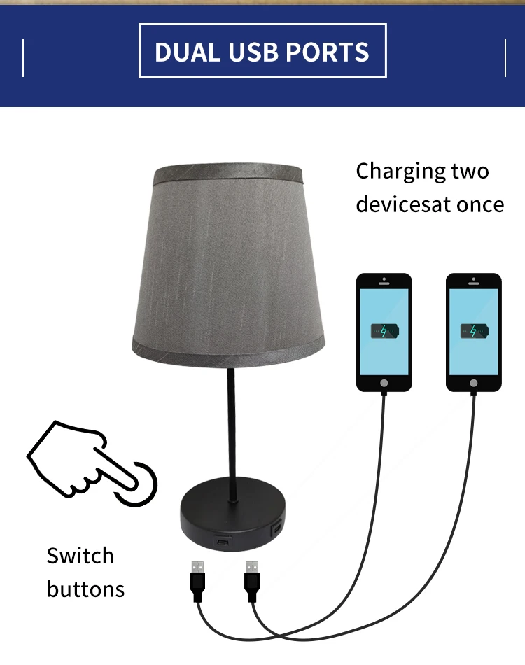 modern Gray lampshade meteor shower high quality  bedside table lamp with usb port