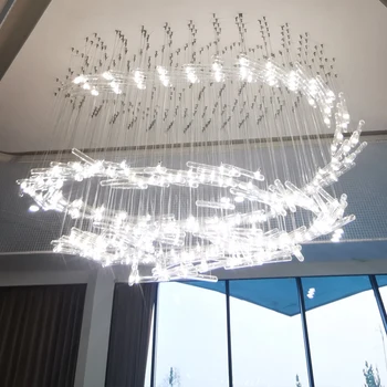 Custom made decoration lobby large chandelier pendant light modern lobby art decor glass tube led chandelier for hotel villa