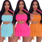 Clothing LW854 Summer Sexy Off Shoulder Club 2 Pieces Sets Women Clothing Solid 2 Piece Short Skirt Set