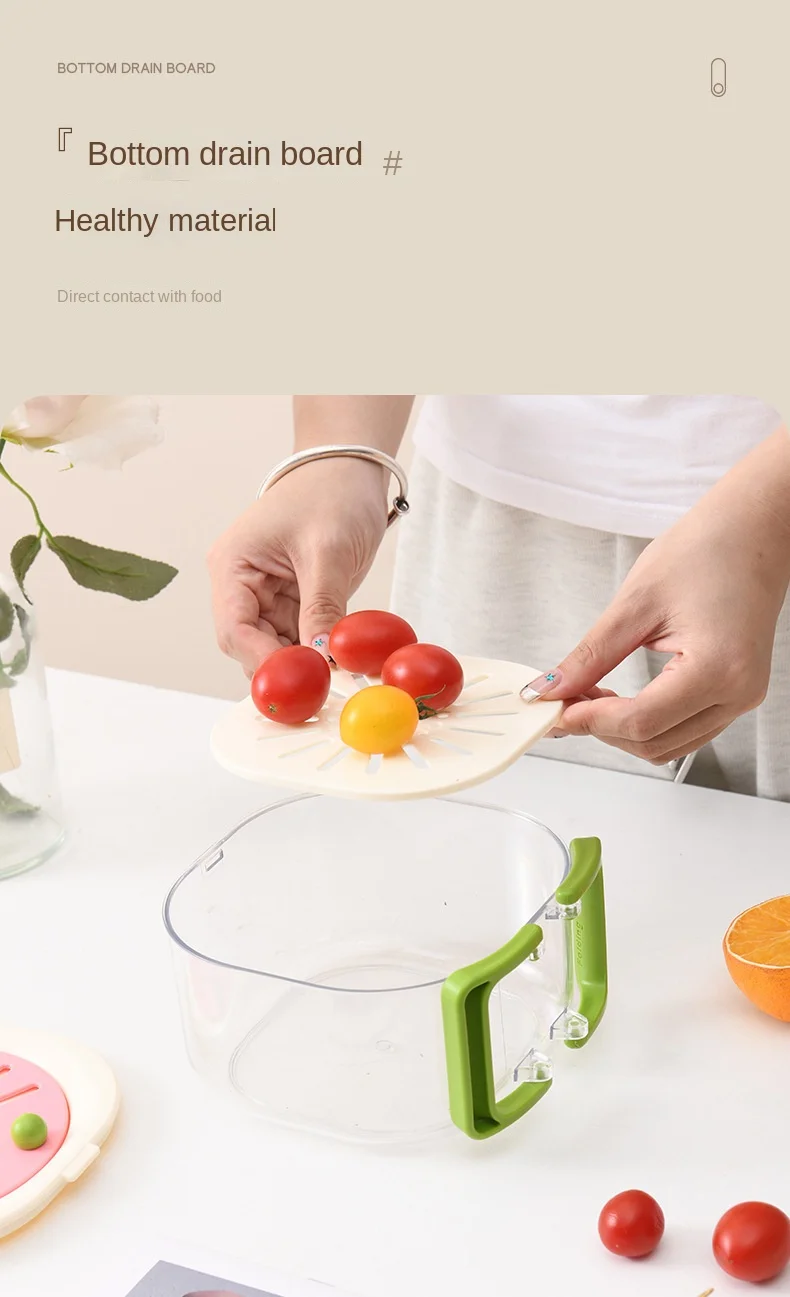 Multifunctional Drain Folding Handle Fruit Fresh-keeping Storage Box with Lid Vegetable Drain Double-layer Fresh-keeping Box