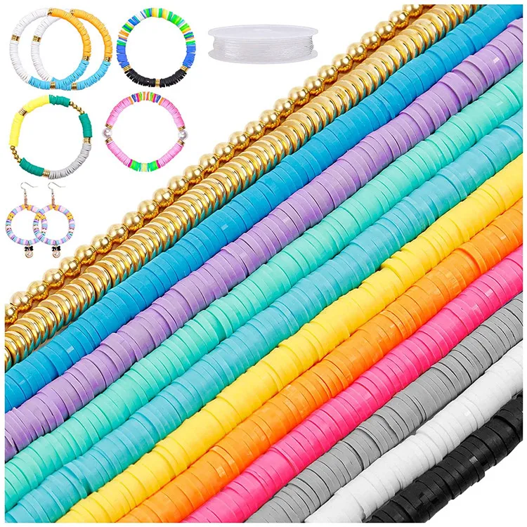 Necklace Earring DIY Craft Kit 4000 Pcs Clay Beads Kit Jewelry Making Flat Polymer Clay Beads Set