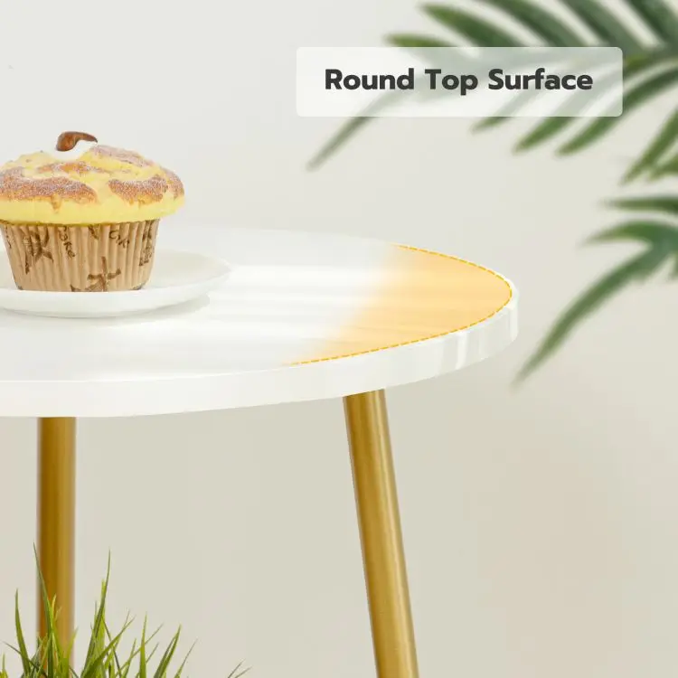 Wholesale White Gold Round Side Tables Modern Style Wood End Lamp Table Accent Snack Tables with Metal Frame for Living Room