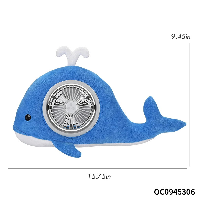 Whale plush toy battery desk top cartoon  portable standing fan childrens summer toys small table fan