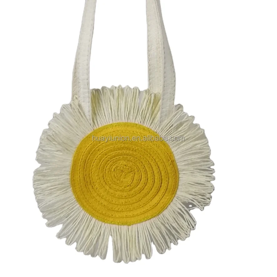 Eco-friendly paper straw cute flower design child  handbag flower kid bag