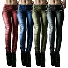 Wholesale 5XL Women Rivet Panel High Waist Solid Color Tight Slim Trousers Sexy Leather Long Pants
