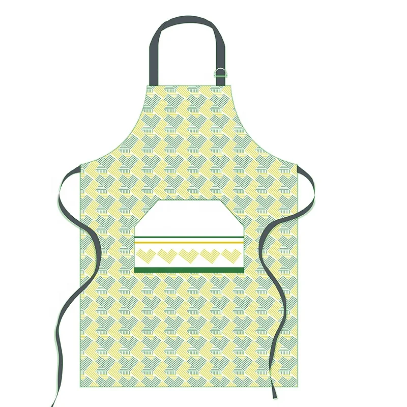 Geometric pattern printed pocket cooking apron custom kitchen sleeveless neutral cotton waterproof apron