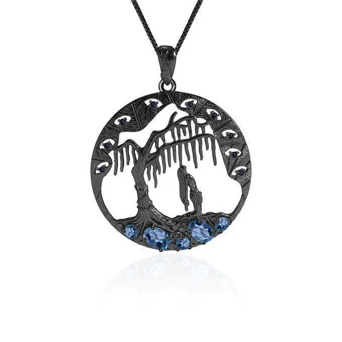 Blue Topaz Gemstone Pendant Necklace 