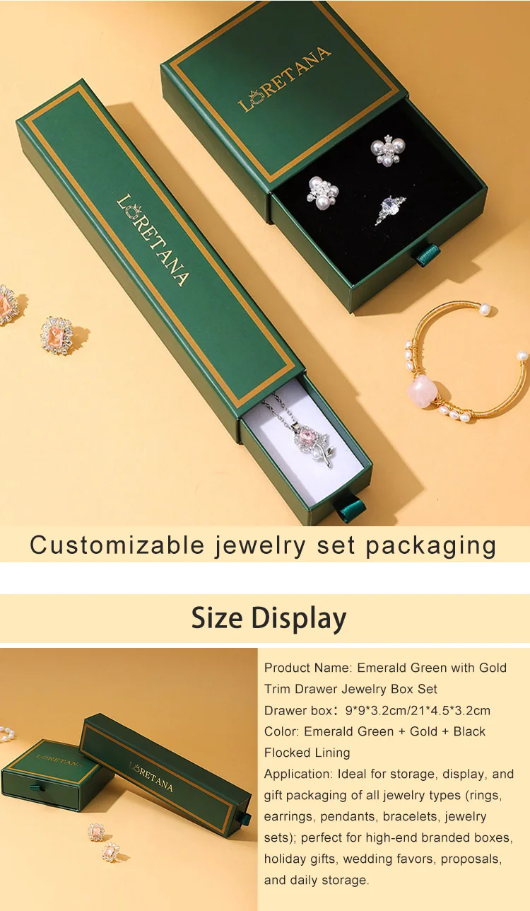 product a1 2026jb039 green luxury button closure drawer jewelry box with custom logo packaging for necklace ring earring-4