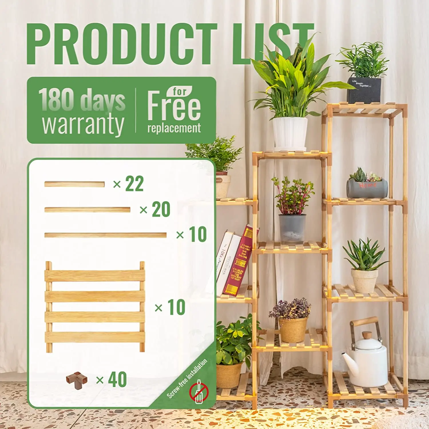 Bamboo Wood Ladder Plant Stand Organizer Flower Display Shelf Rack for Home Patio Lawn Garden