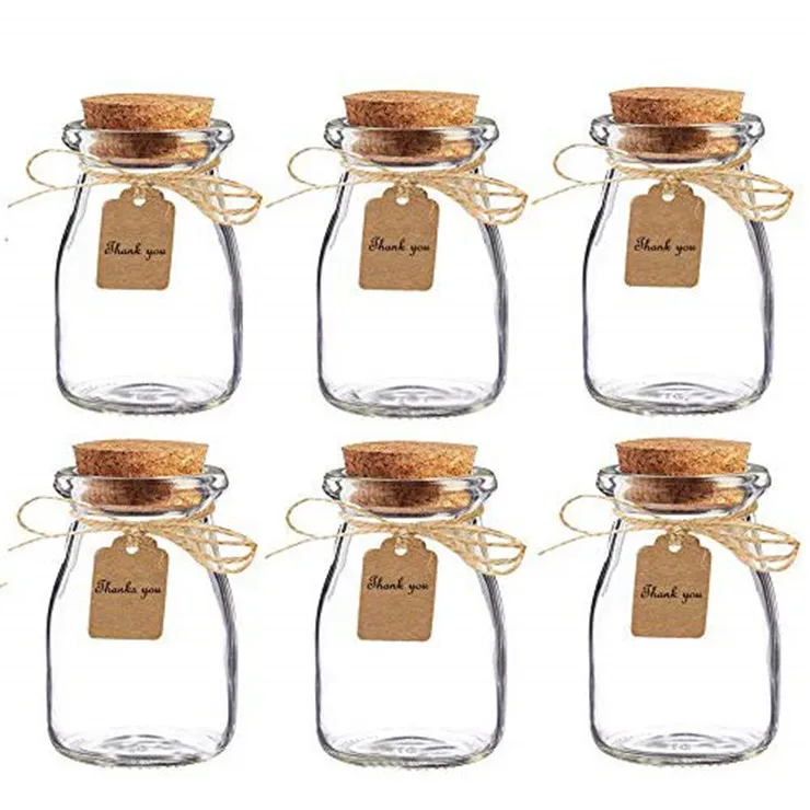 Small Clear Empty Fresh Milk Glass Bottle Pudding Glass Jar with Plastic Lid