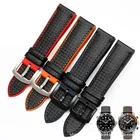 High-quality Thick-stitching Padded Carbon Fiber Genuine Leather Cowhide Watch Band Strap Belt 18 20 22