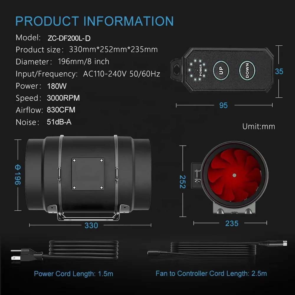 Inline Duct Fan, 831, CFM, 10-Speed, PWM - detail 4