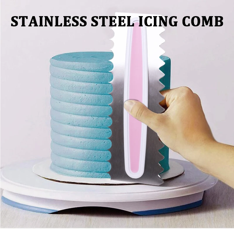 Stainless Steel Icing Comb Cake Decorating Combs Scraper Smoother for DIY Baking