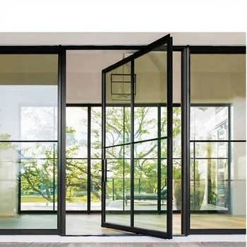 Modern Simple Design Energy Saving Slimline Aluminum Frame Waterproof Casement Swing French Doors for Villa Hotel & Apartment