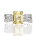 New Original Silver Ring Girl Yellow Diamond Colombian Emerald 7*9 High Carbon Drill Rings