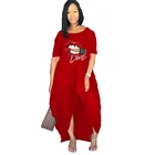 Summer S-4XL Women Lip Print T Shirt Dress Ladies Beach Summer Dress Plus Size Dress