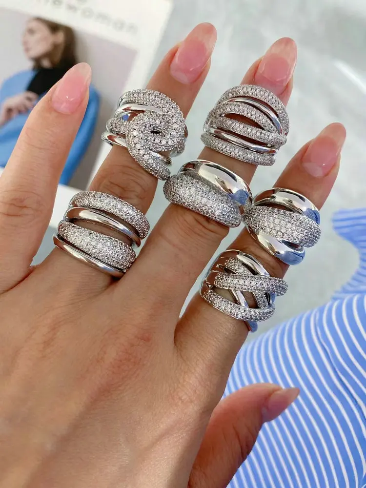 时尚手指戒指18k镀金锆石奢华戒指