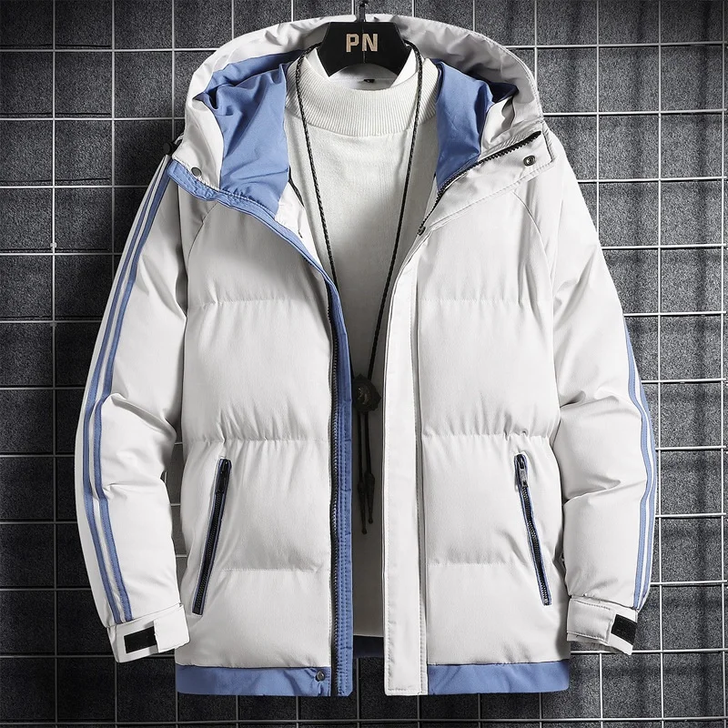 PRIJOUHE Men's Winter Coats Down Jackets Outerwear Long Cotton Coat Men Thick Warm Fur Jacket Coat Overcoat