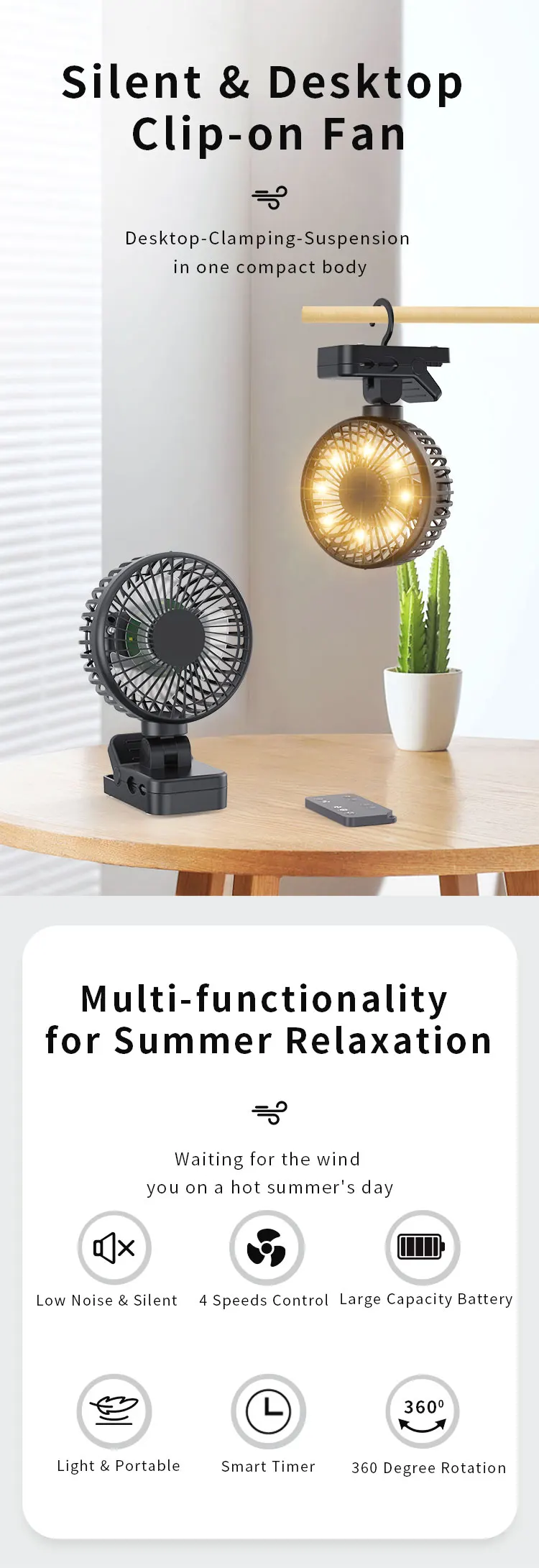 Table Fan, 4000mAh, USB, Portable - detail 4