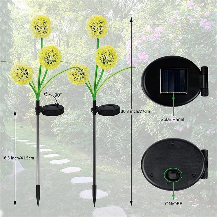 Landscape Walkway Lawn Lamp Petals Multi Color Stake Decoration IP65 Color Changing Pathway dandelion led solar garden light