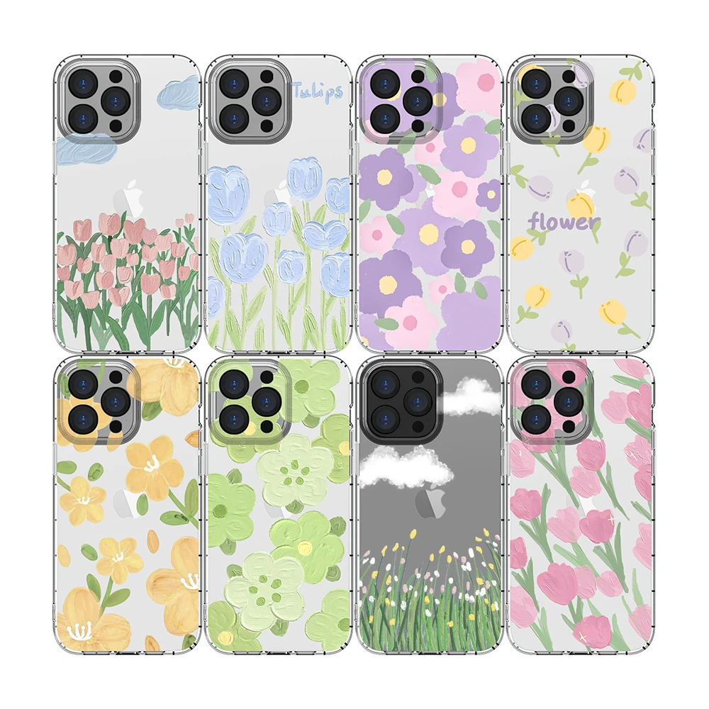 Painted Flower wallpaper soft TPU Phone Case For iPhone 15 pro ultra