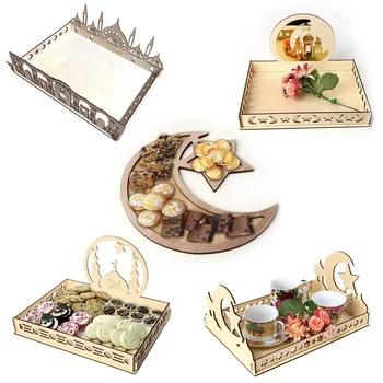 Nicro New Design Eco-Friendly Wooden Food Cake Desert 2025 Eid Mubarak DIY Tray Festival Moon Star Supplies Ramadan Decoration