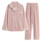 Pajamas For Women Custom Cotton Long Sleeve Trousers Female Sleepwear 2 Piece Stripe Cartoon Pajamas For Women Set