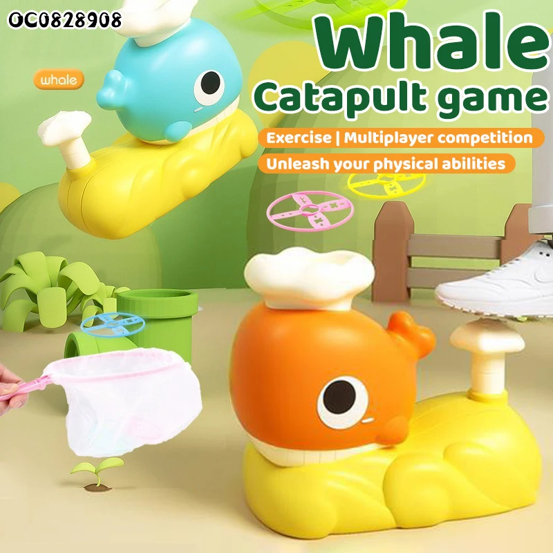 Whale design new novelty toys kids outdoor games flying discs launcher machine toys with accessories