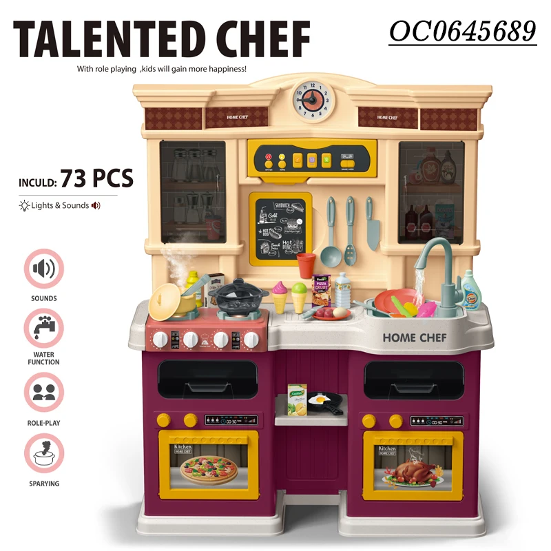 Multifunction B/O plastic cabinet pretend kitchen play set home toys for kids