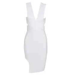White Party High Slit Bandage Tank Cortos Sexy Dress V-neck Sleeveless Women's Sexy Dress