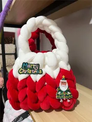 Christmas Santa Bag for Women Woven Chunky Knit Handbag Crochet Top Handle Bag Lady Shopper Gifts