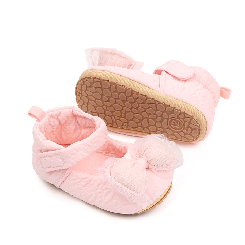 Spring and Fall New Embossed Bow Soft Soled Baby Princess Walking Shoes supplier