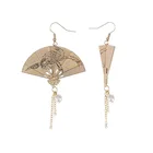 Earrings Clip Metal Fan Folding Fan Earrings Tassel Earrings Female Ear Clip